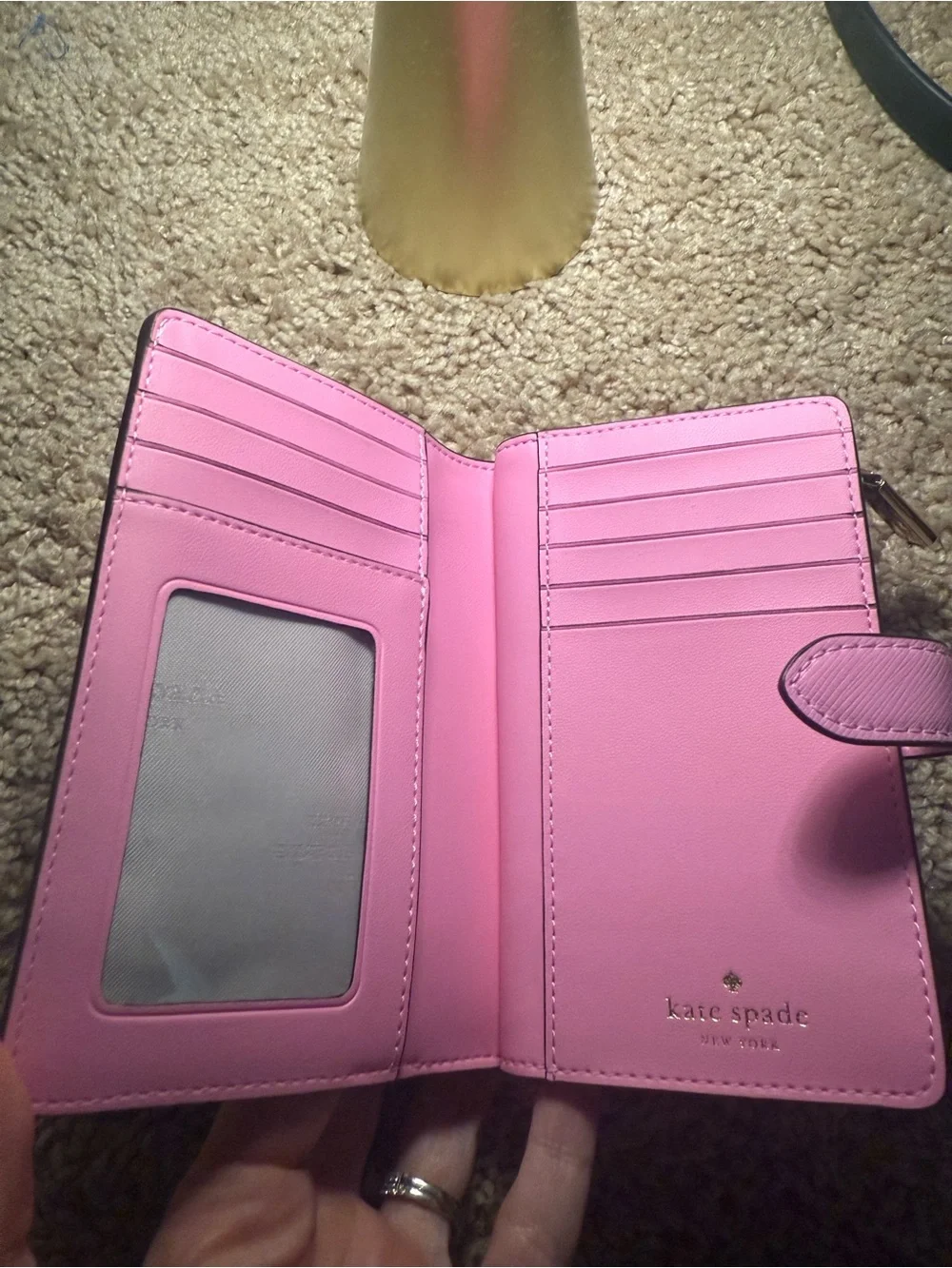 kate spade New York Pink Saffiano Leather Wallet with Gold Logo